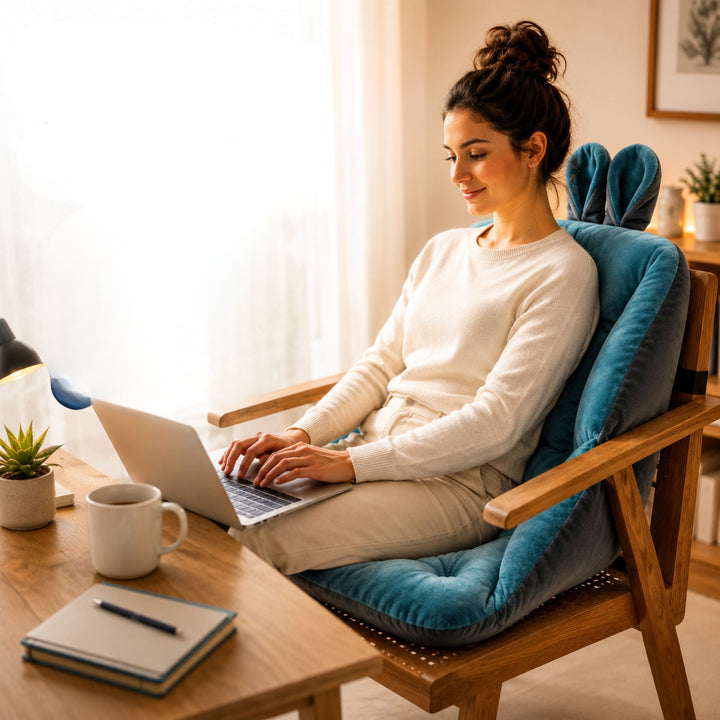 Coussin ergonomique de soutien coccyx pour chaise de bureau. Soulage la douleur et améliore la posture assise.