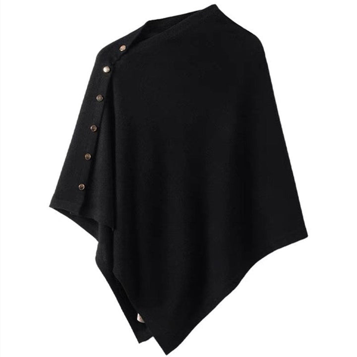 Poncho chic femme avec fermeture boutonnée. Écharpe élégante et mode, parfaite comme couvre-épaule pour femme.