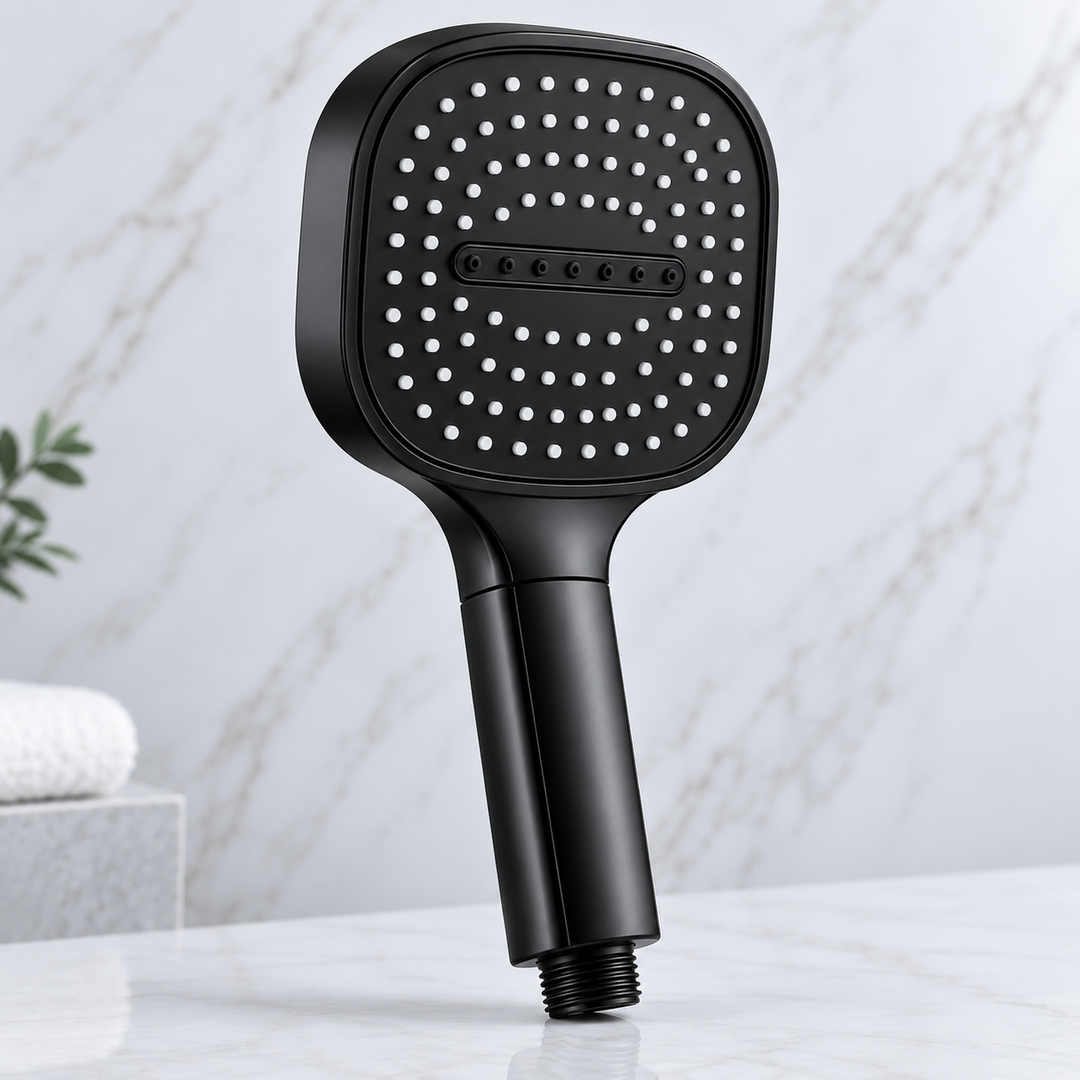 Douche haute pression filtrante Turbo Boost noire, améliorant votre expérience de salle de bain.