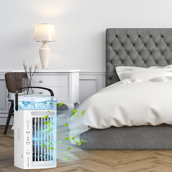 Climatiseur portable personnel compact pour un rafraîchissement instantané à la maison ou au bureau.