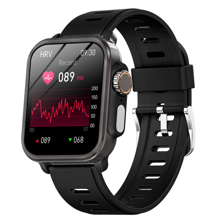 Smartwatch unisexe, étanche, sport, avec capteurs de glycémie, tension, FC, SpO2, analyse sommeil.
