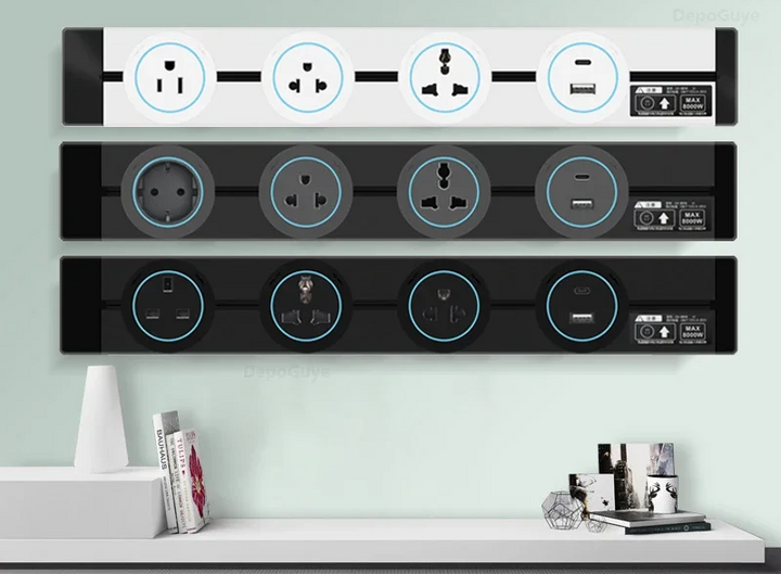 Prise murale universelle avec ports USB, idéale pour la maison connectée et le bureau moderne.
