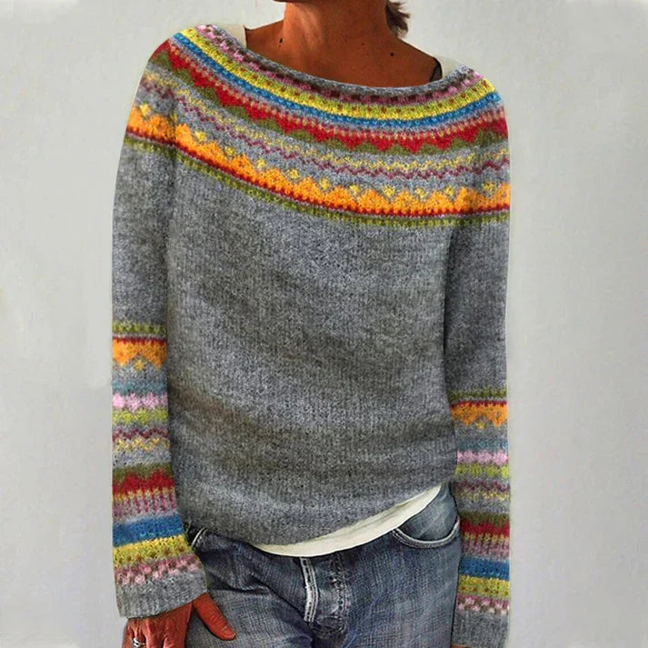 Pull femme rétro élégant et confortable à manches longues, parfait pour l'automne et l'hiver.