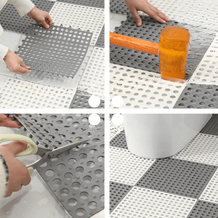 Tapis de douche antidérapant GripDrop pour salle de bain, offre sécurité et hygiène, couleur blanc/gris.