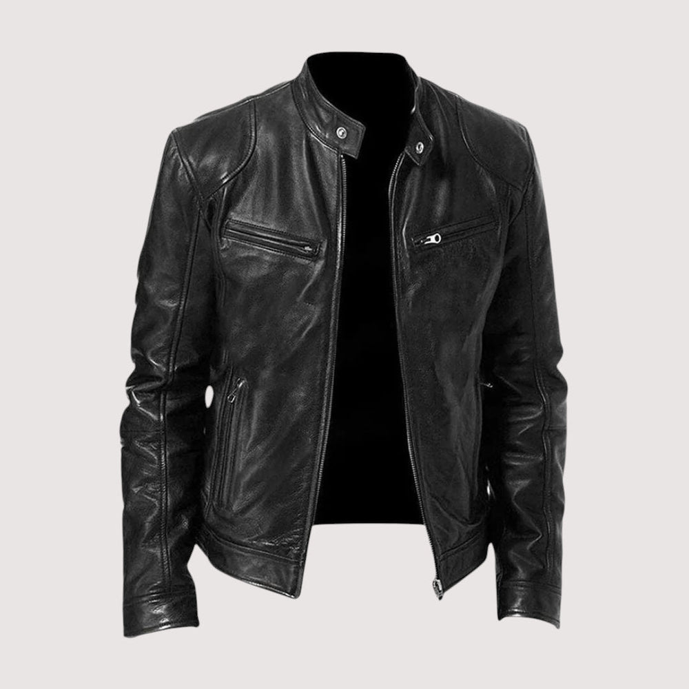 Blouson homme marron chic, confortable, coupe ajustée. Vêtement masculin style casual élégant.