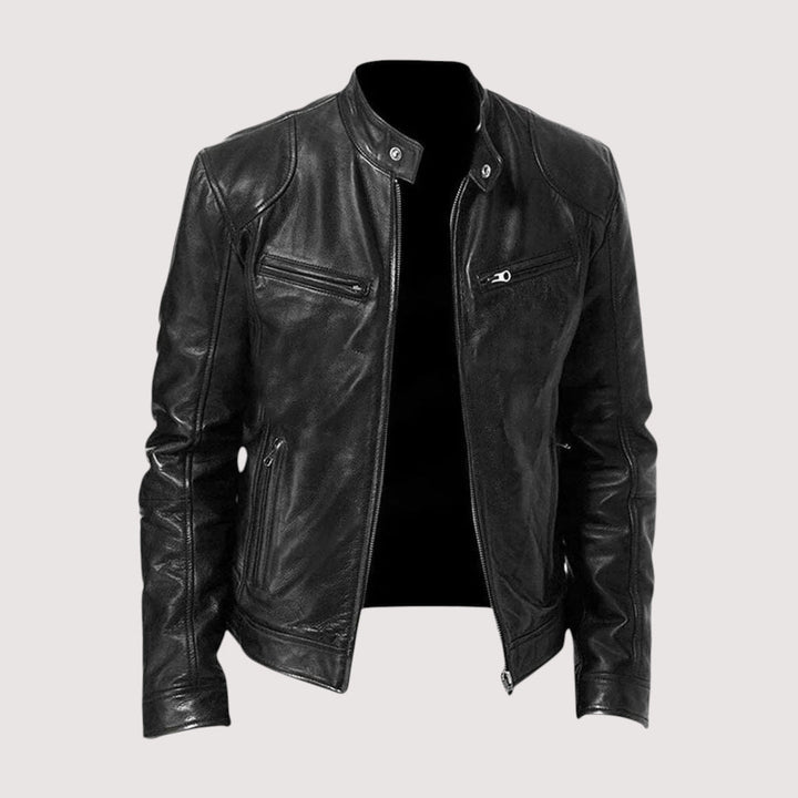 Blouson homme marron chic, confortable, coupe ajustée. Vêtement masculin style casual élégant.