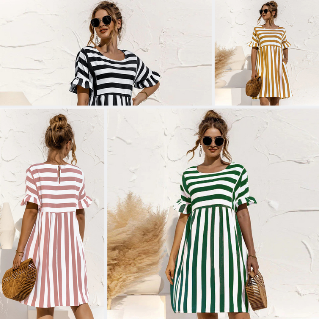 Robe mini femme rayée, élégante et confortable, parfaite pour un look estival tendance.