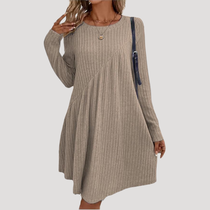 Robe droite femme décontractée longueur genou à manches longues, élégante et confortable pour le quotidien, toutes saisons.