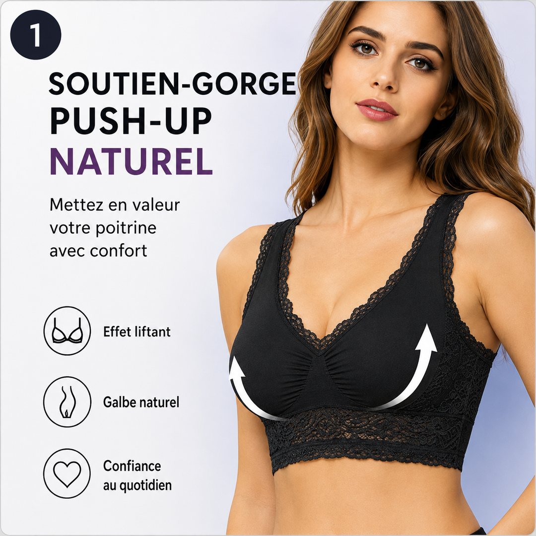 Lingerie femme élégante : soutien-gorge push-up en dentelle respirante, idéal pour le confort quotidien et la sensualité.