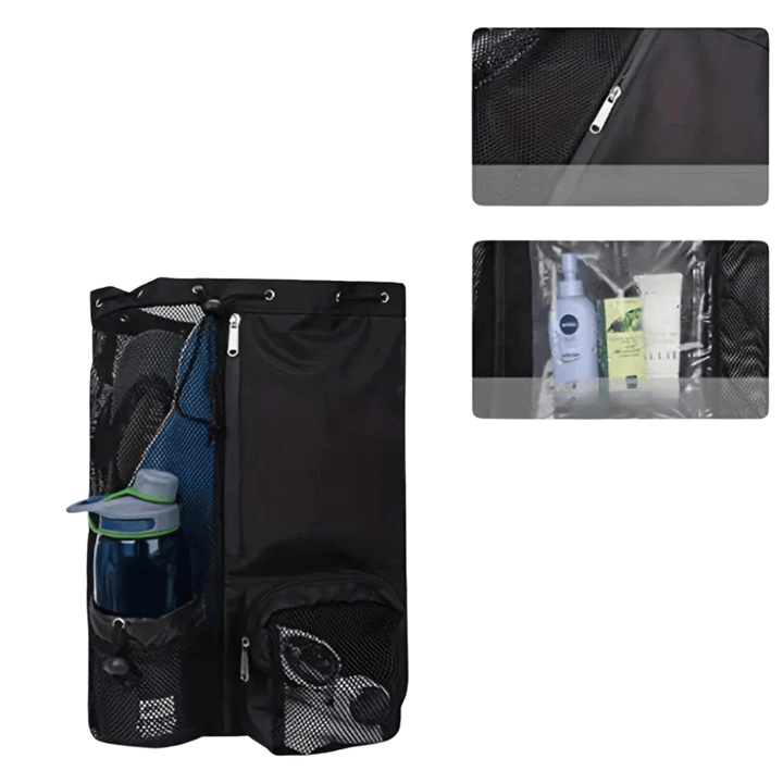 Sac à dos filet grande capacité pour fitness, natation ou voyage. Léger, résistant, idéal pour les sports d'été.