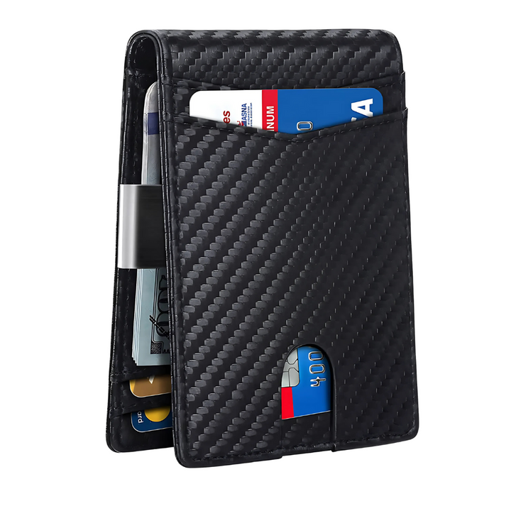 Portefeuille homme cuir noir ultra-mince, protection RFID intégrée pour une sécurité optimale.