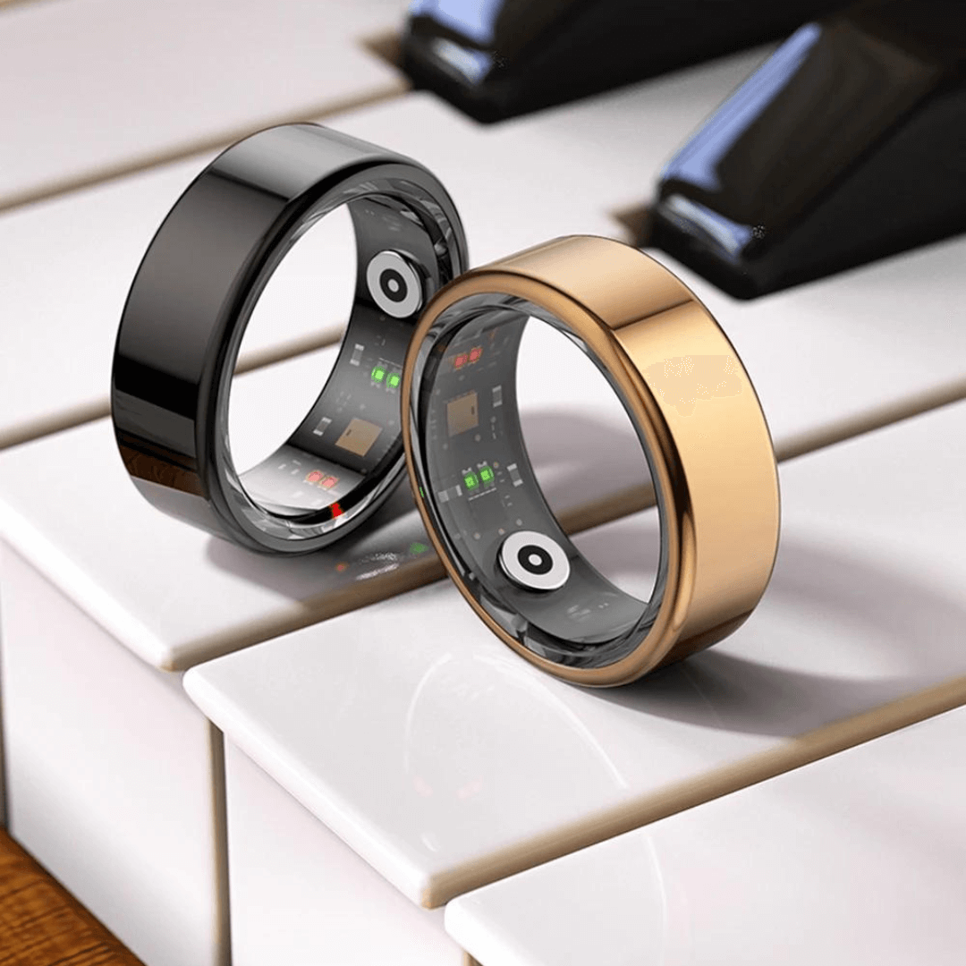 Bijou intelligent VitaRing en titane, anneau de santé connecté mixte, design moderne et suivi précis.