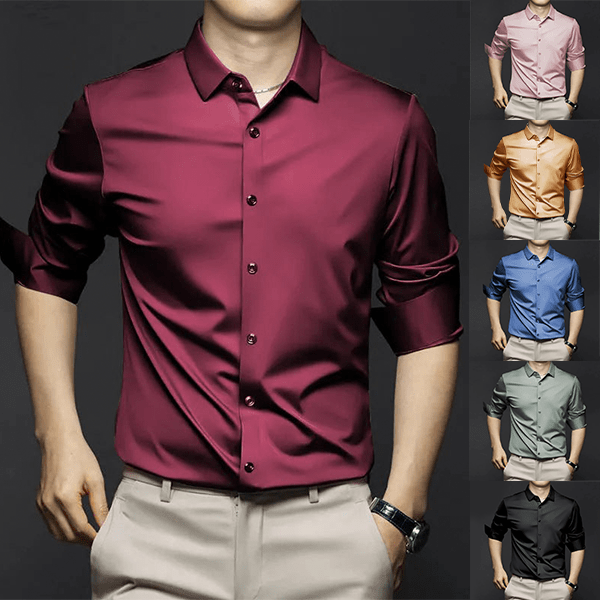 Chemise homme élégante sans plis, coupe slim fit, manches longues, parfaite pour le bureau et un style moderne.
