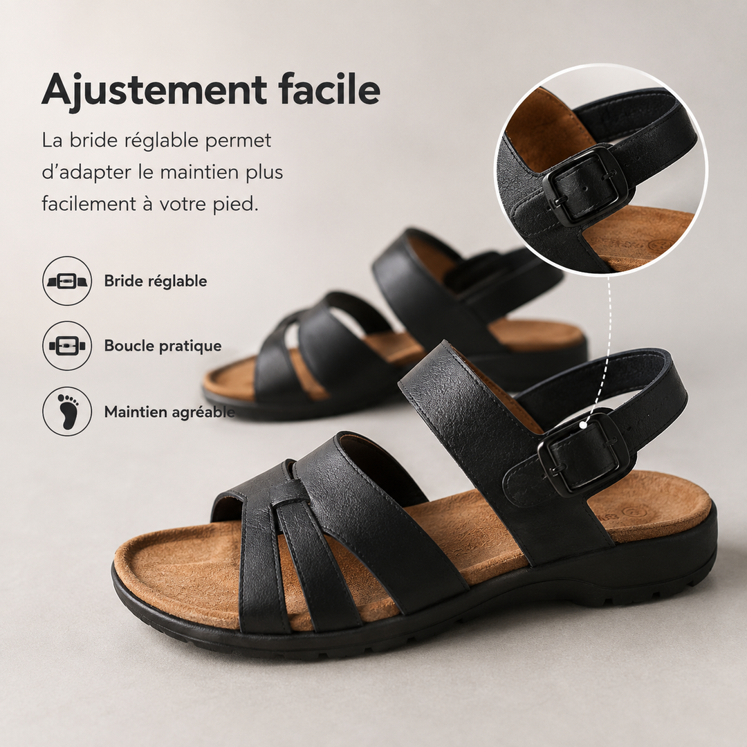 Confortables sandales orthopédiques femme pour soutien plantaire et démarche stable, parfaites en été.