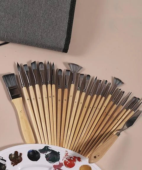 Pinceaux d'art professionnels 24 pièces pour artistes: acrylique, aquarelle, gouache. Inclut spatule à peinture.