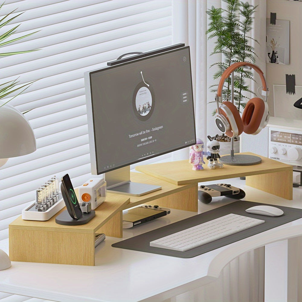 Fixation pour deux écrans d'ordinateur, ajustable en hauteur, noir, améliore la posture au bureau.