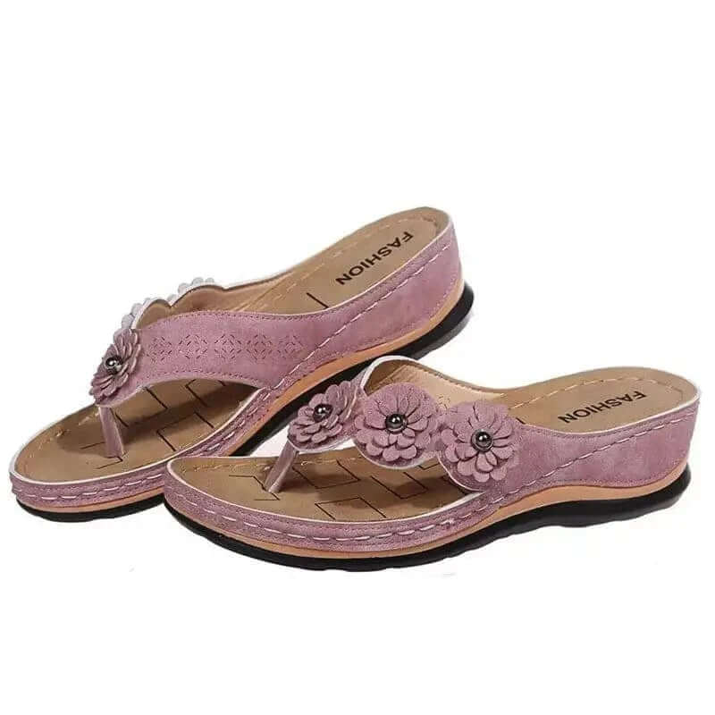 Bekväma Flip-Flops med Blommor - Sommar Sandaler