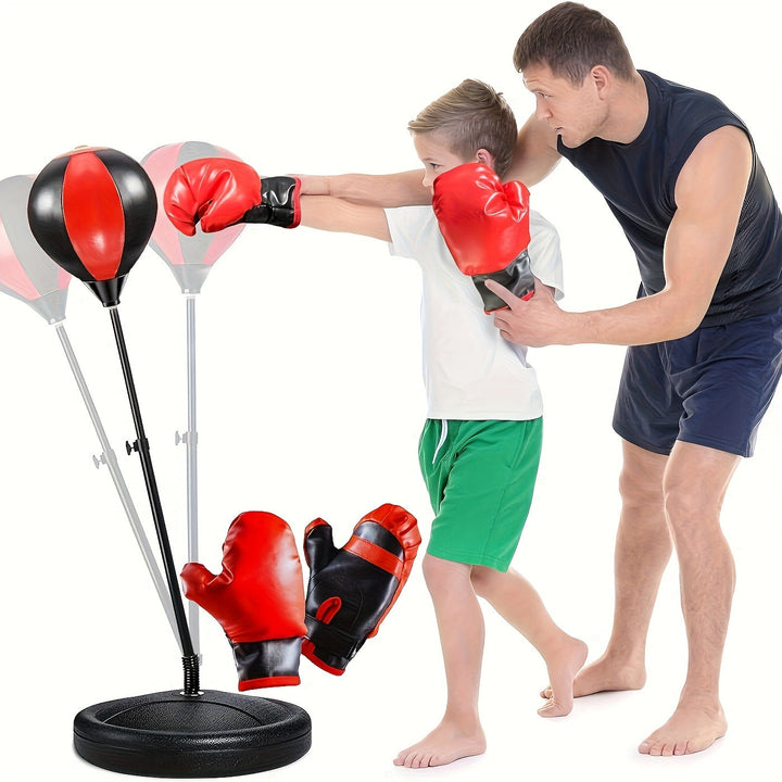 Sac de boxe et gants pour enfants, idéal pour apprendre la boxe, améliorer la coordination et s'amuser.
