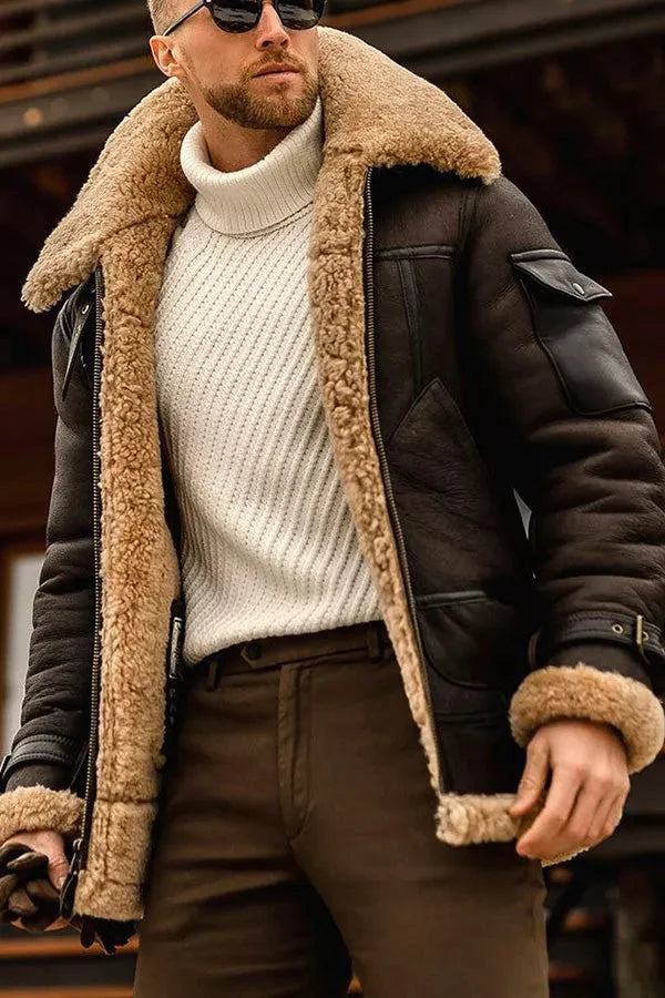 Veste aviateur homme camel, style vintage élégant et chaude pour l'hiver, idéale pour le confort.