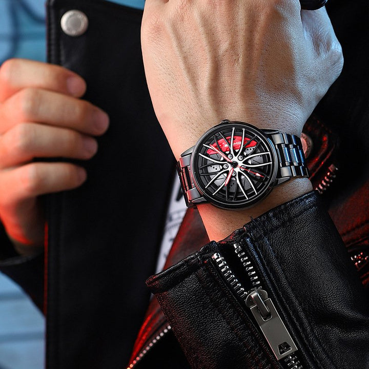 Montre précision homme étanche, style sportif chic, bracelet cuir noir, parfait mode homme.