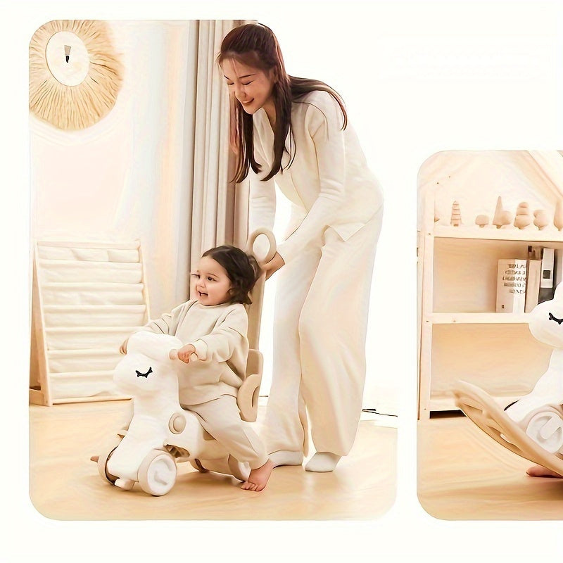 Jouet innovant 2-en-1: cheval à bascule et vélo d'équilibre, favorise la motricité des bébés.