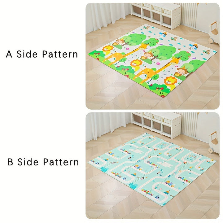 Tapis de sol éducatif doux pour bébé, avec images d'animaux de la forêt et paysage naturel. Favorise l'éveil.