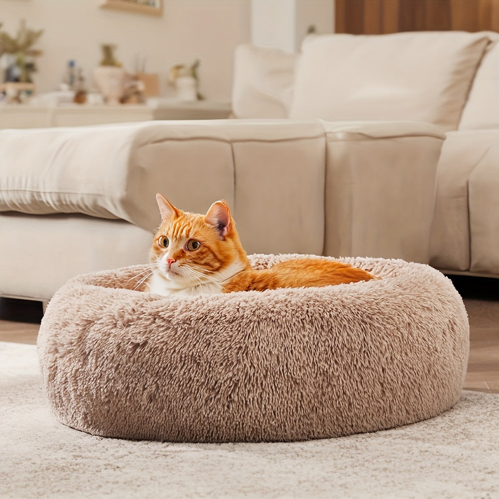 Grand lit cocooning en fausse fourrure pour chien de taille moyenne, ultra confortable et lavable.