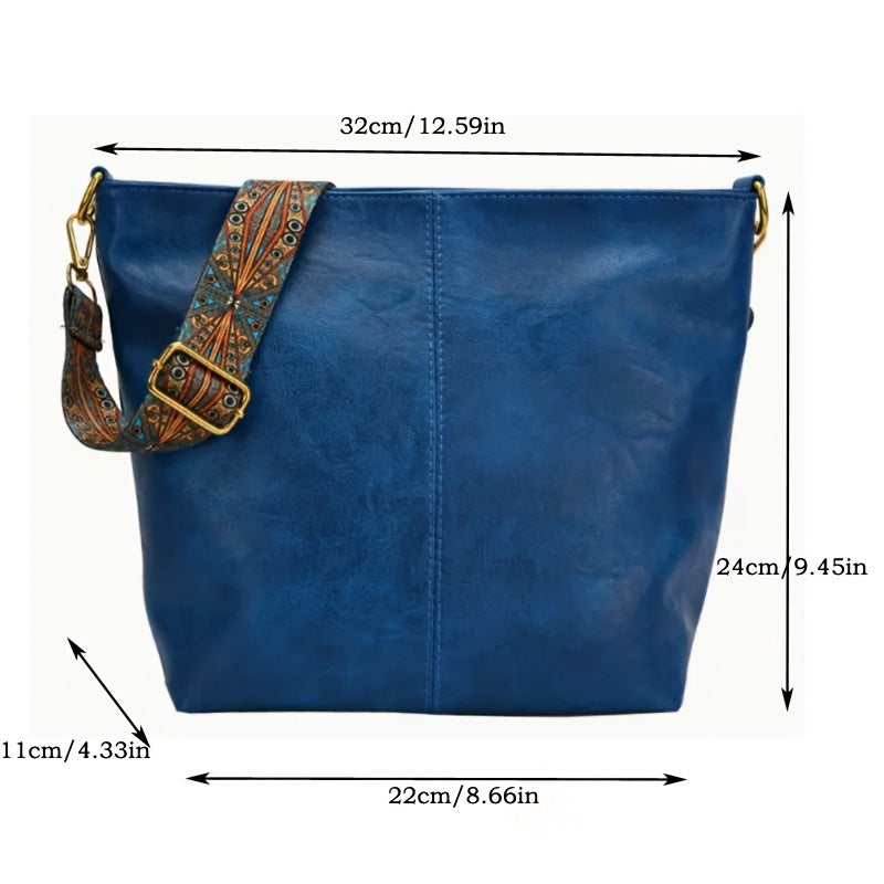 Sac femme grand format, style géométrique rétro, bandoulière confortable, idéal pour la ville.