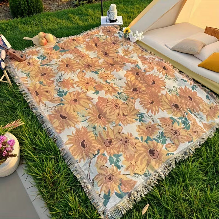 Couverture de pique-nique florale 180x230 cm imperméable pour extérieur, camping, plage et parc.