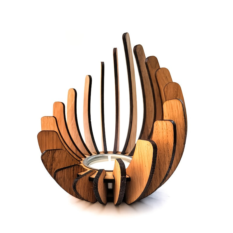 Bougeoir lotus bohème en bois fait main pour déco intérieure artisanale. Créez une ambiance chaleureuse et lumineuse.