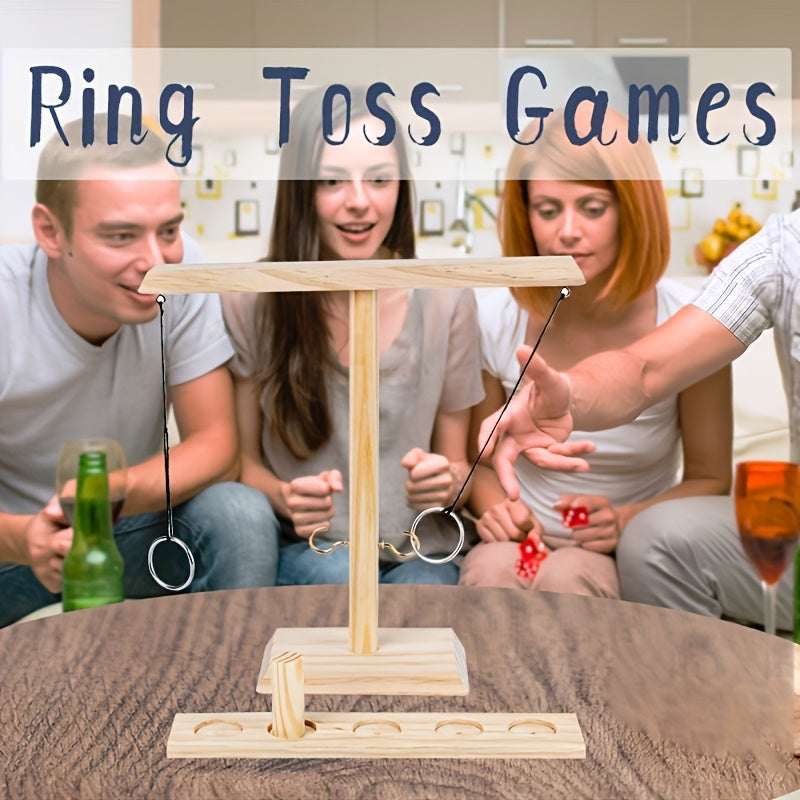 Jeu traditionnel d'adresse en bois, lancer d'anneaux, parfait pour les enfants et adultes.