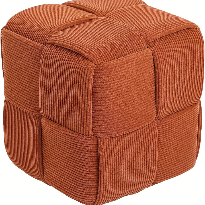 Pouf CordyCube bleu nacré, velours côtelé. Très confortable, idéal pour un salon cosy, style chic.
