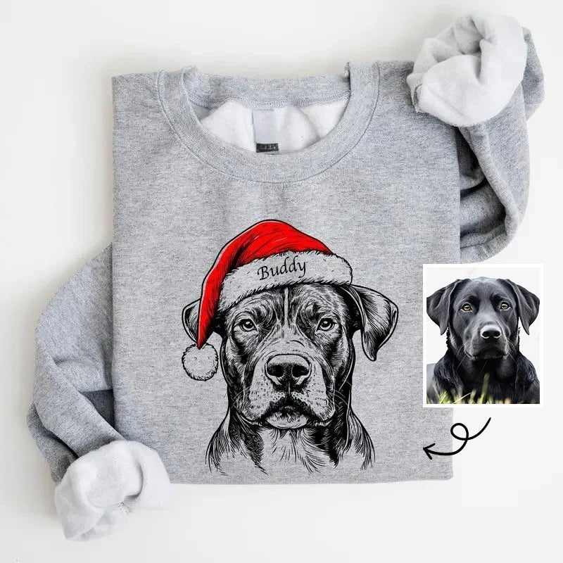 Sweatshirt de Noël personnalisé avec la photo de votre animal, en polyester. Un pull unique pour les fêtes de fin d'année.