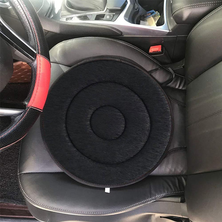 Coussin rotatif 360° ergonomique pour voiture, bureau. Améliore mobilité et confort du dos.