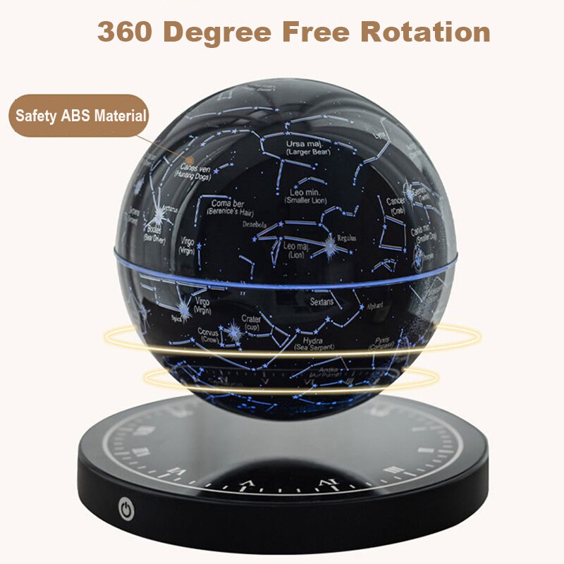 Lampe SkyOrbit innovante, sphère constellation flottant magnétiquement, ambiance relaxante.