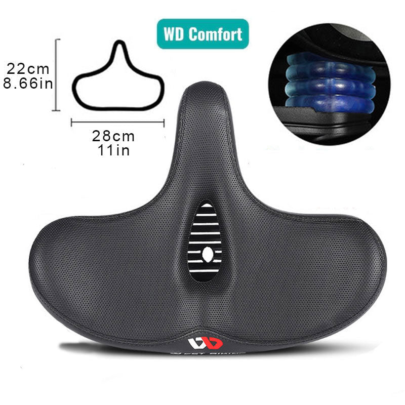 Selle de vélo confortable avec assise large pour réduire la pression et améliorer le confort.