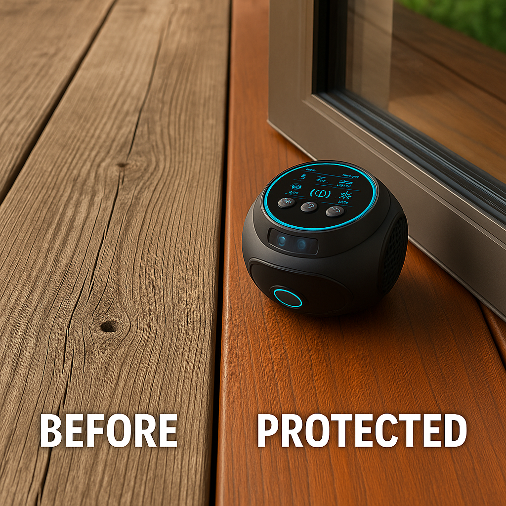 Protection jardin et terrasse contre abeilles/frelons avec ce répulsif ultrasonique 360° non-chimique.