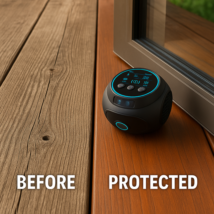 Protection jardin et terrasse contre abeilles/frelons avec ce répulsif ultrasonique 360° non-chimique.