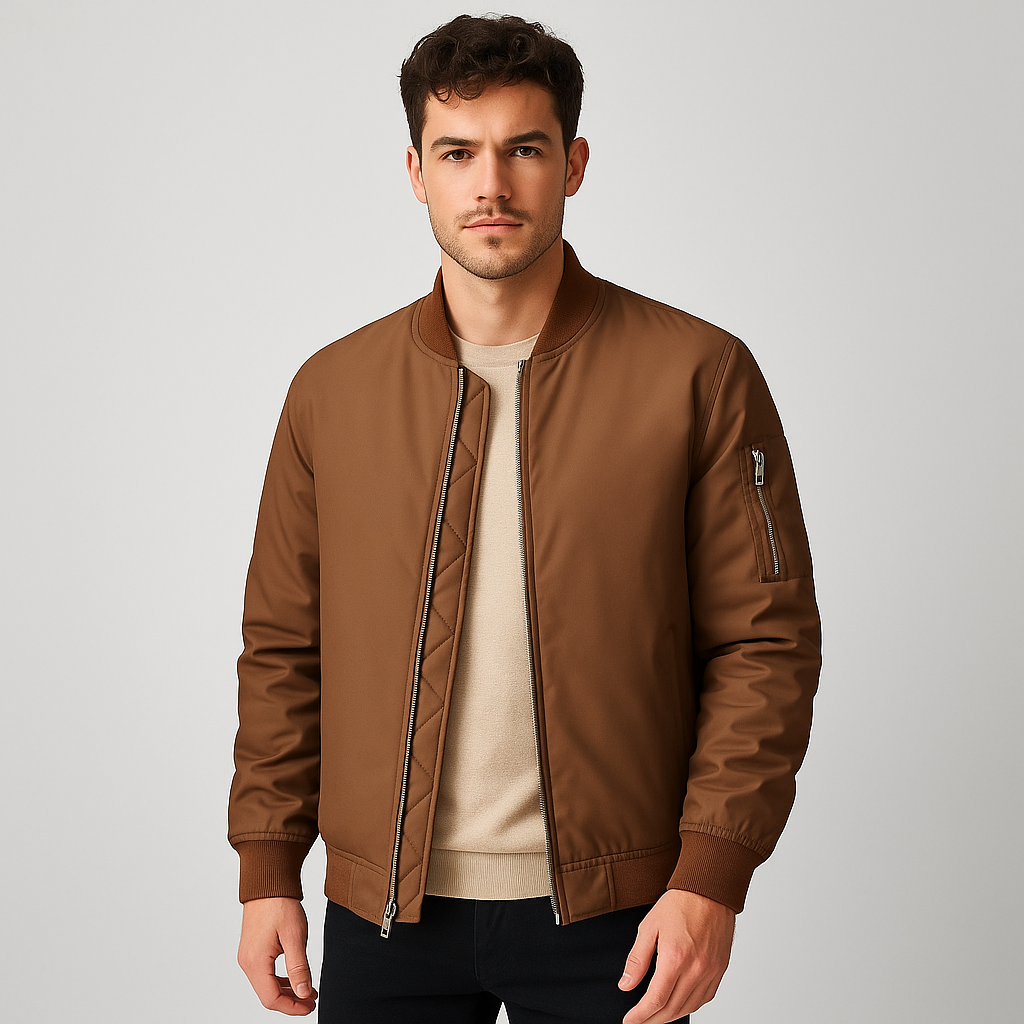 Découvrez notre blouson bombardier classique homme, un vêtement élégant pour un look urbain chic automne-hiver.