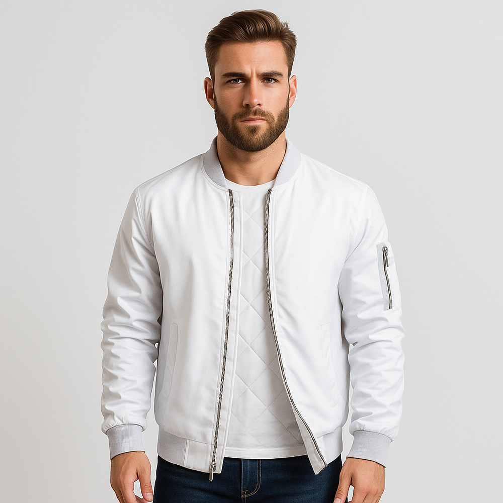 Veste bombardier homme chic, style intemporel décontracté, idéale pour multisaison, disponible en plusieurs couleurs.