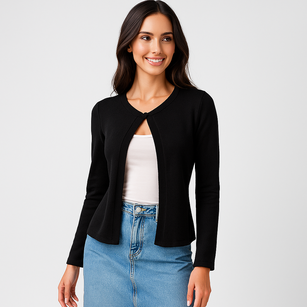 Cardigan femme chic et élégant, parfait pour le bureau ou une tenue casual. Gilet polyvalent mode automne.