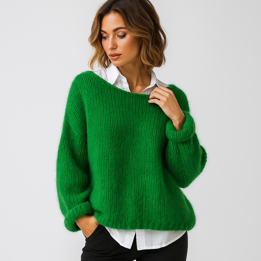 Pull femme élégant à col bateau, parfait pour un look décontracté chic au quotidien. Vêtement polyvalent.