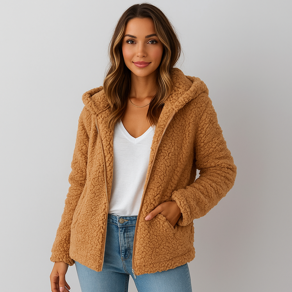 Veste polaire femme Yverine douce et confortable avec capuche. Parfaite pour la chaleur quotidienne, mode casual.