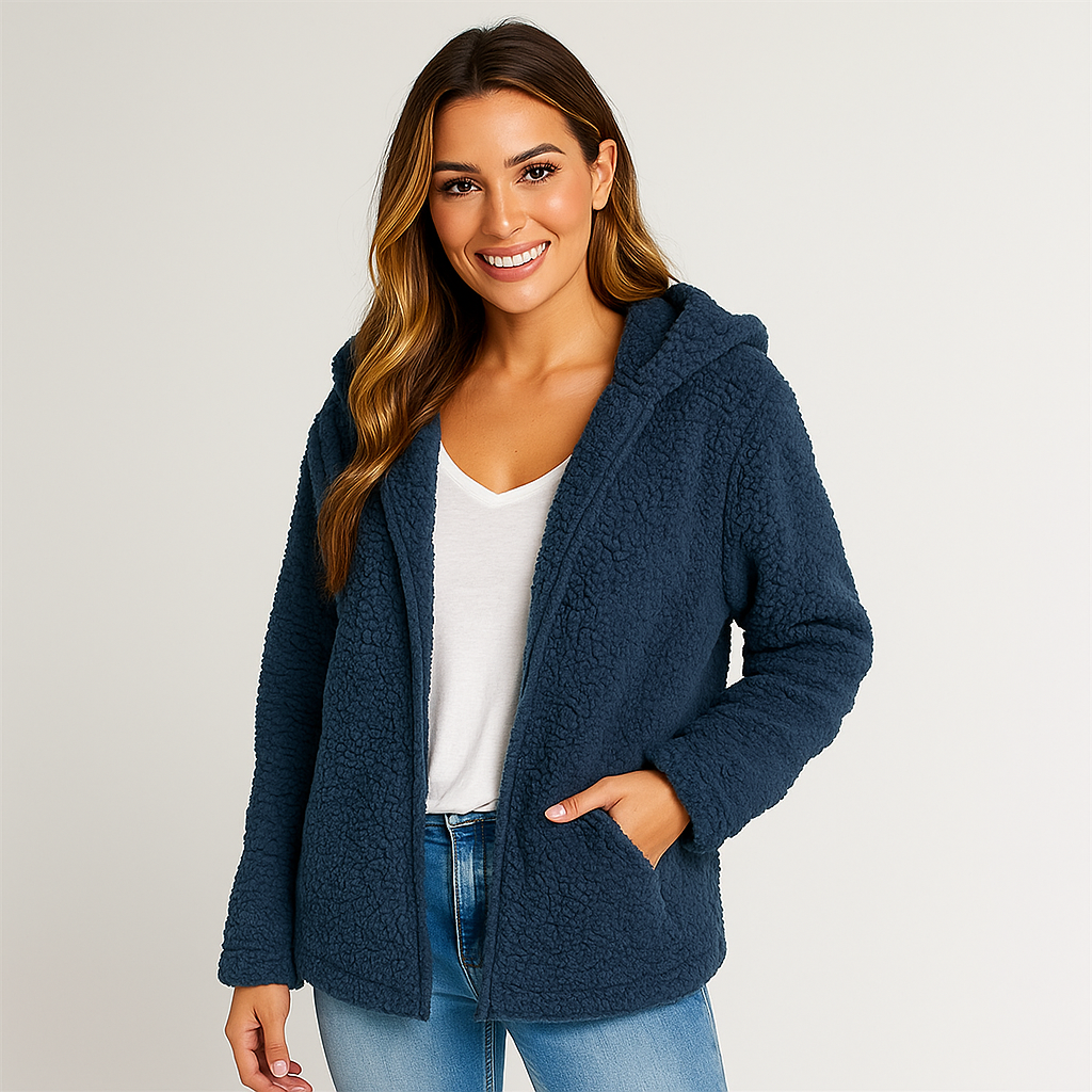 Veste polaire Yverine femme, chaude à capuche. Idéale pour l'hiver et l'automne, style urbain décontracté.
