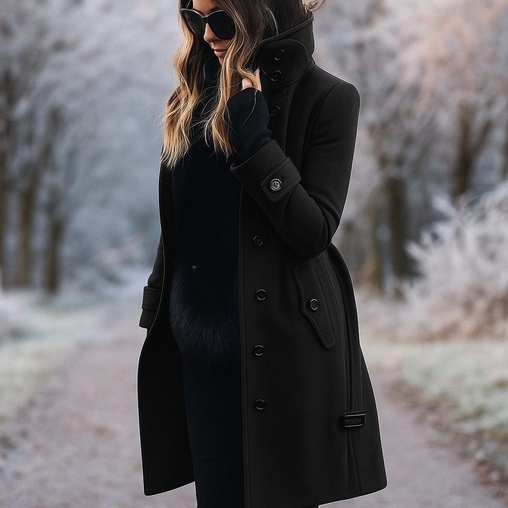 Veste femme chic et tendance, double boutonnage. Manteau élégant pour mode féminine automne/hiver, coupe ajustée.