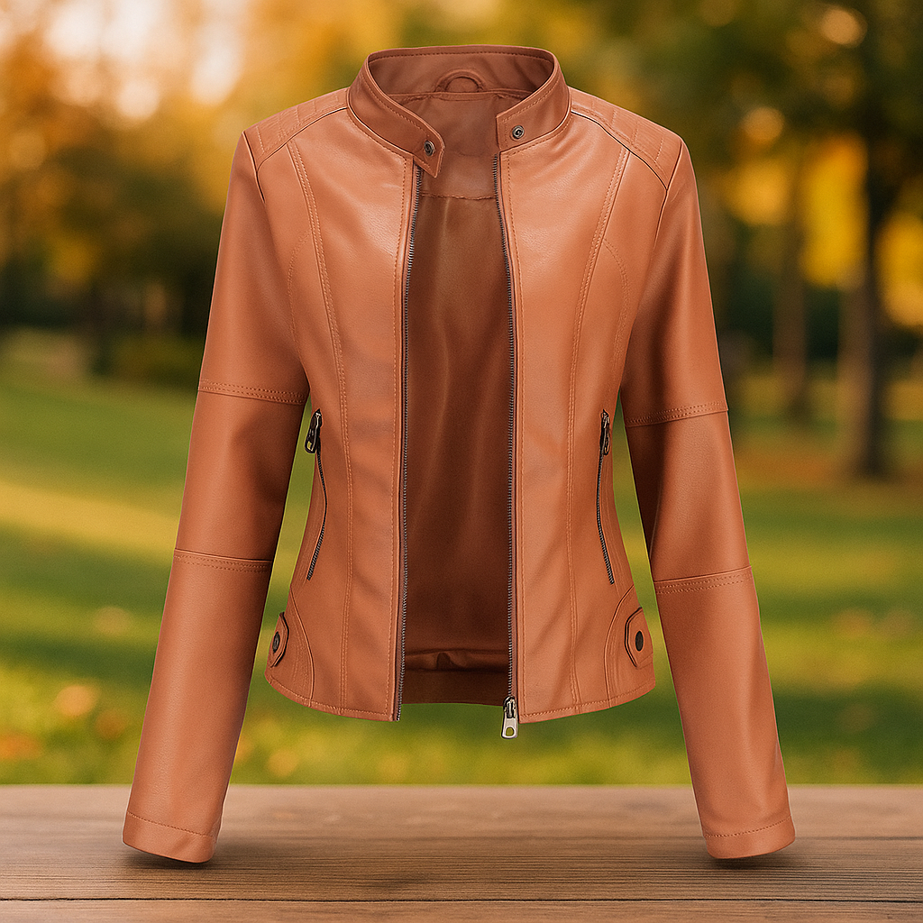 Veste motard femme tendance, blouson biker élégant avec fermeture éclair. Mode féminine incontournable.