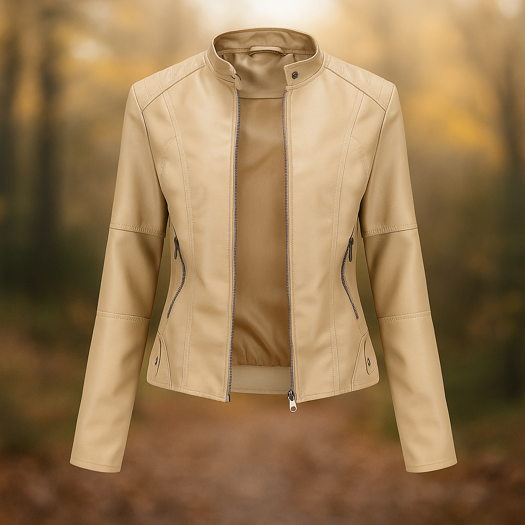 Blouson motard femme élégant pour un style biker chic. Parfait pour la mode féminine automne/printemps.