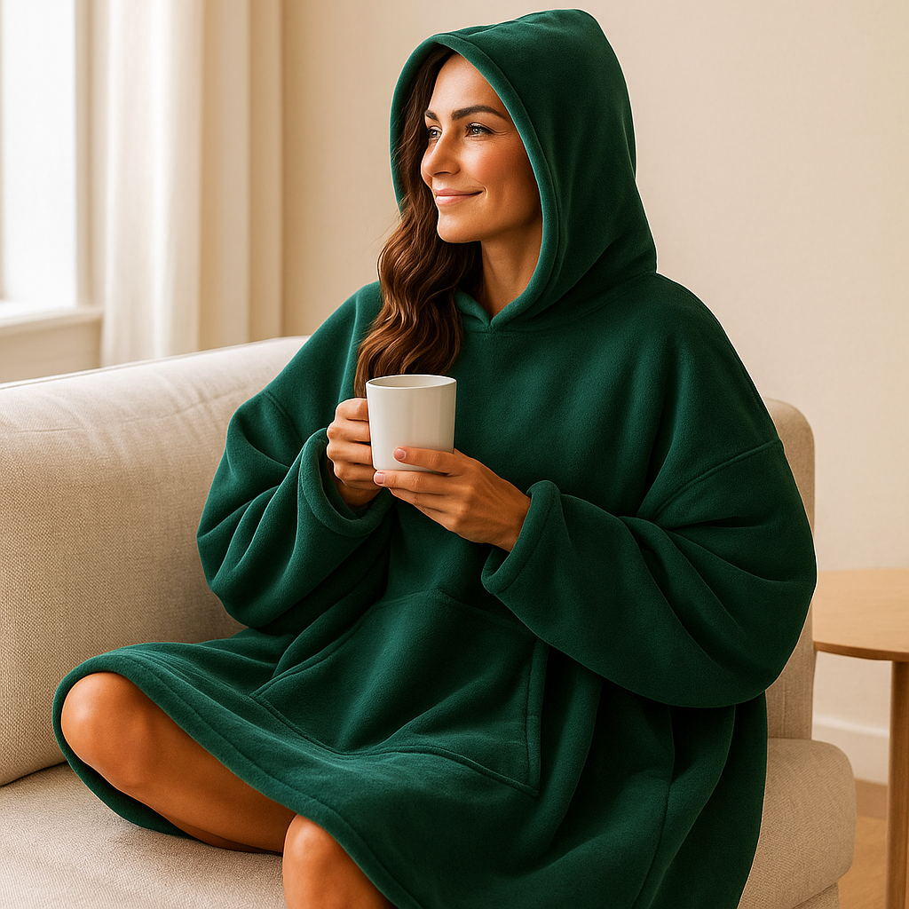 Grande couverture douillette à capuche pour femmes, offrant une chaleur ultime pour le cocooning hivernal.