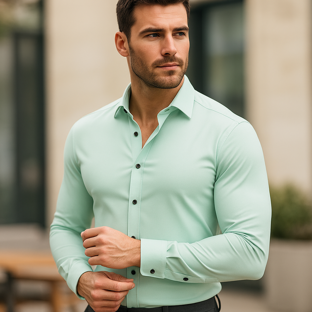 Chemise homme pour bureau, look professionnel cintrée. Confortable, moderne et élégante.