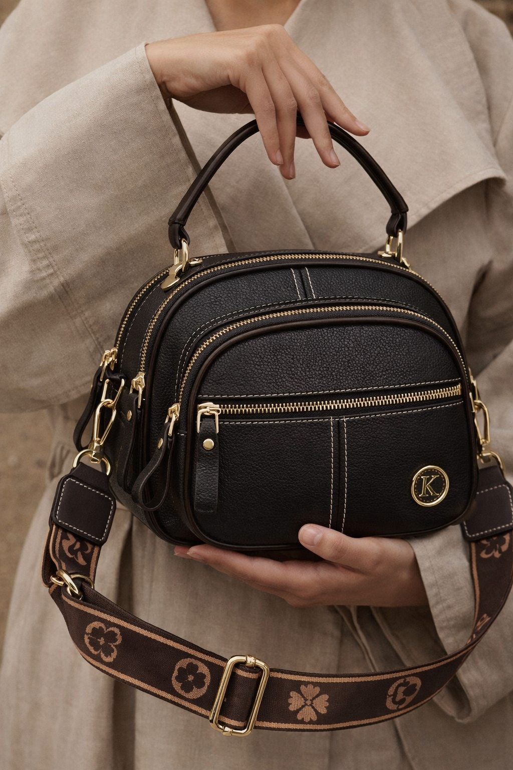 Sac bandoulière femme élégant en similicuir, accessoire mode intemporel pour un look raffiné et organisé.